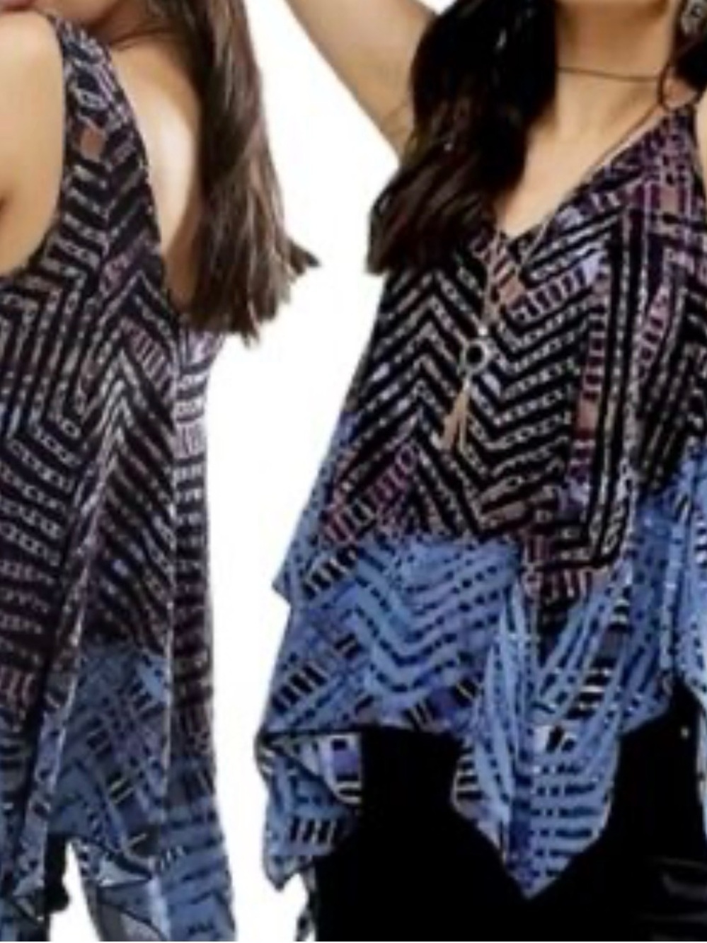Free People Day Dreamers Geometric Print Tank Top Handkerchief Hem Boho 0337